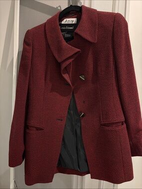 Louis Feraud Burgundy Herringbone Wool-Blend Blazer Jacket